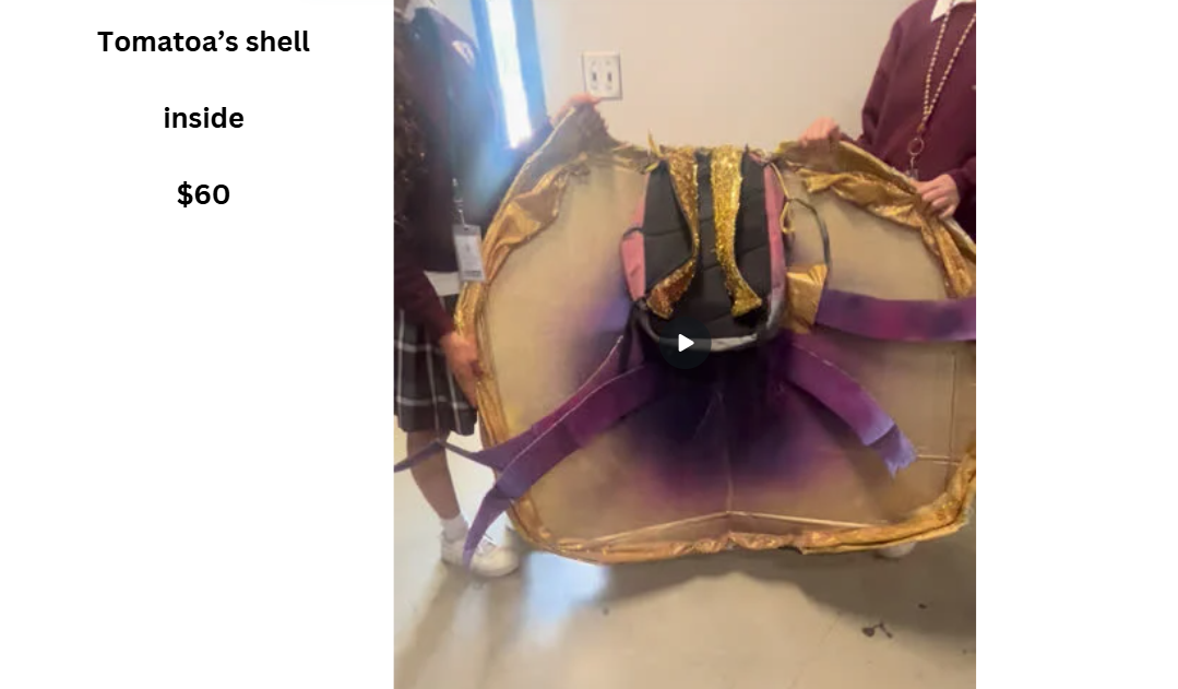 This shell can be worn as a backpack or tied around the waist. If the actor is small enough, they could hide under the shell completely